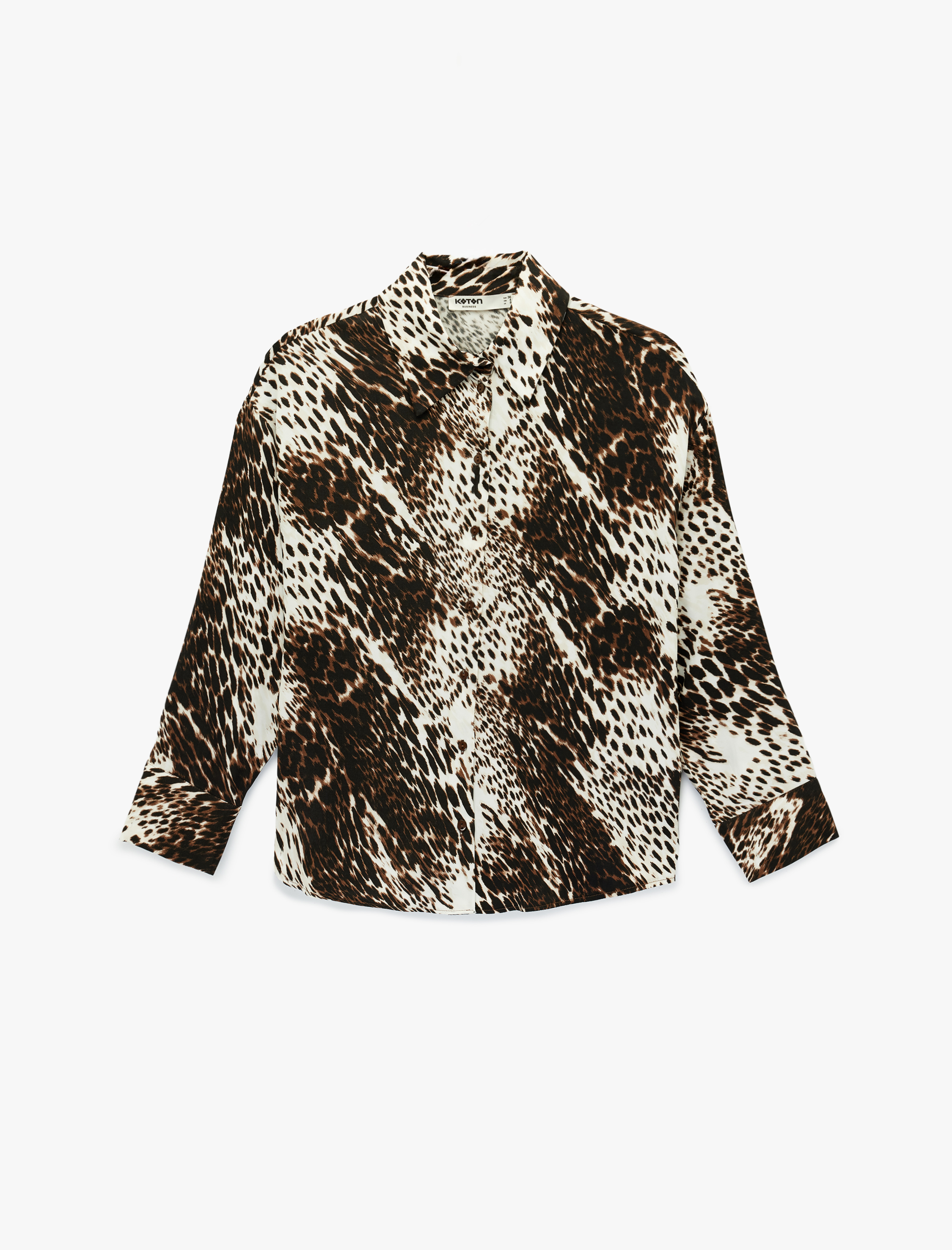   Regular Fit Uzun Kollu Leopar Desenli Saten Gömlek