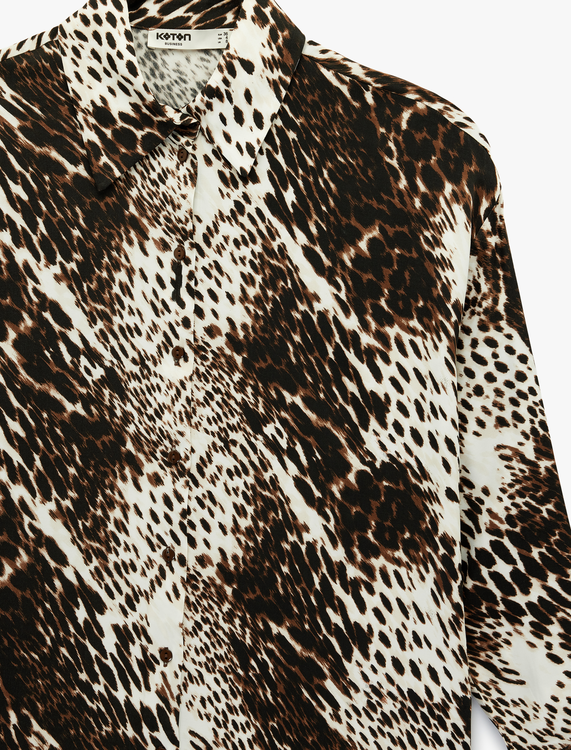   Regular Fit Uzun Kollu Leopar Desenli Saten Gömlek