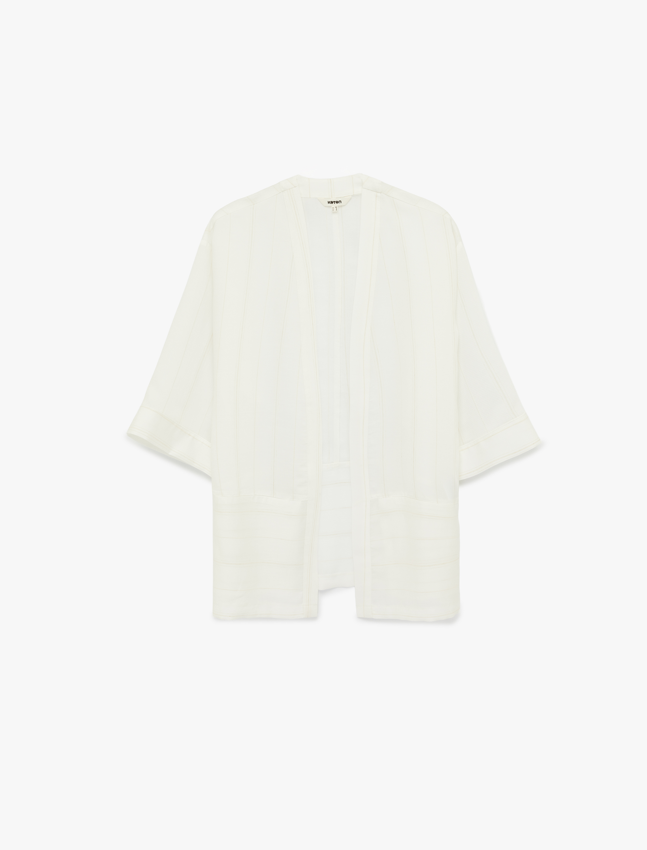   Keten Karışımlı 3/4 Geniş Kol Çizgili Kimono