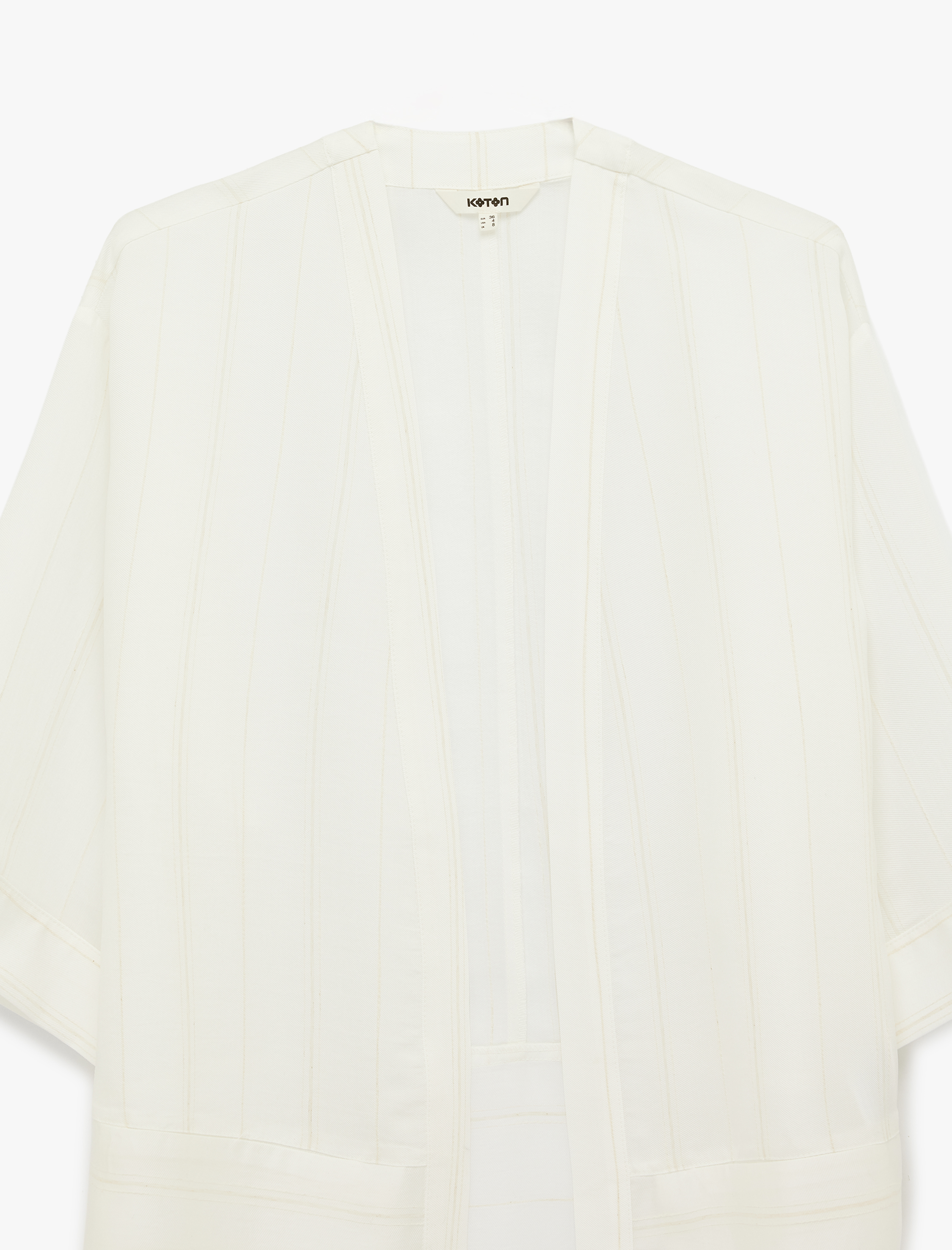   Keten Karışımlı 3/4 Geniş Kol Çizgili Kimono