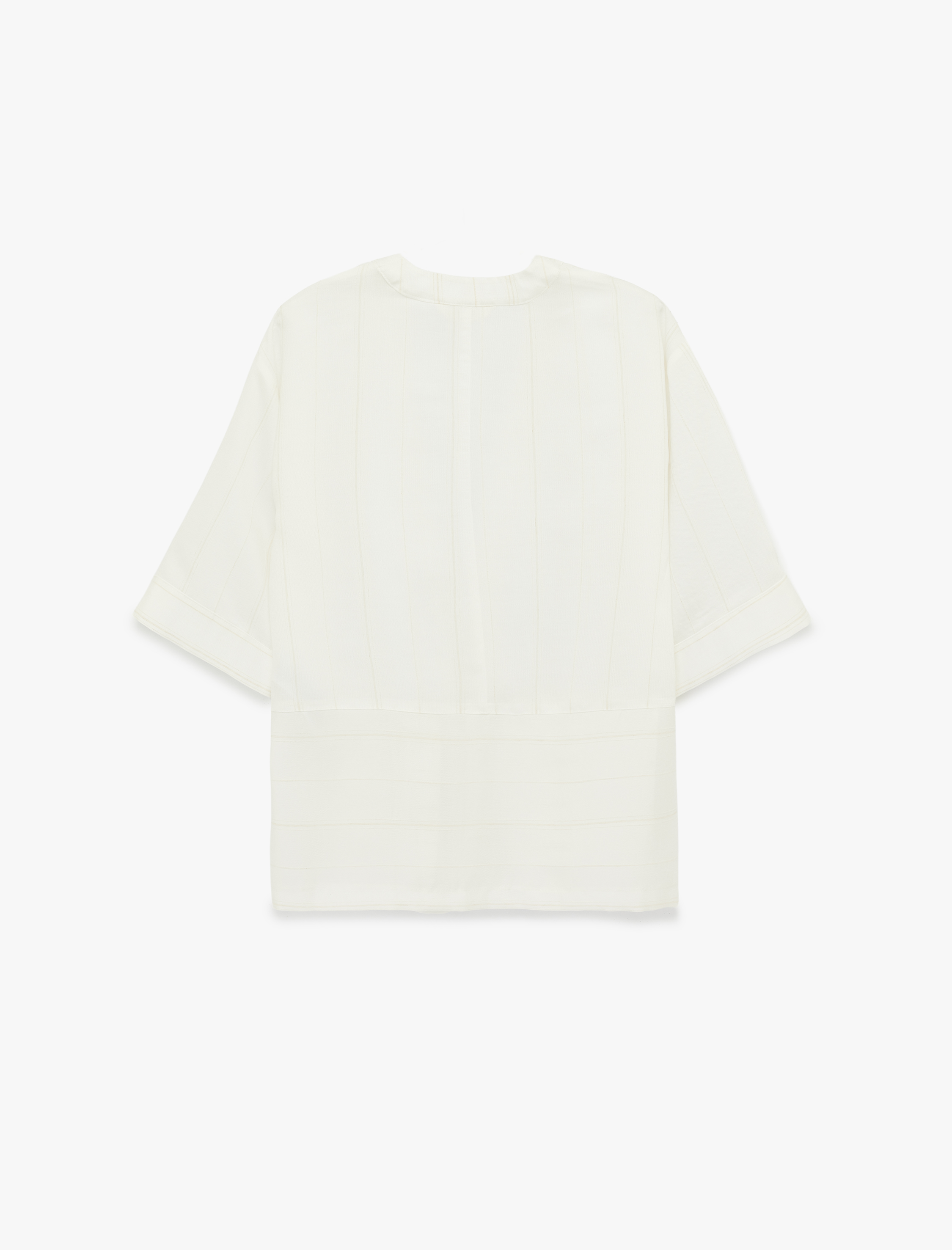   Keten Karışımlı 3/4 Geniş Kol Çizgili Kimono