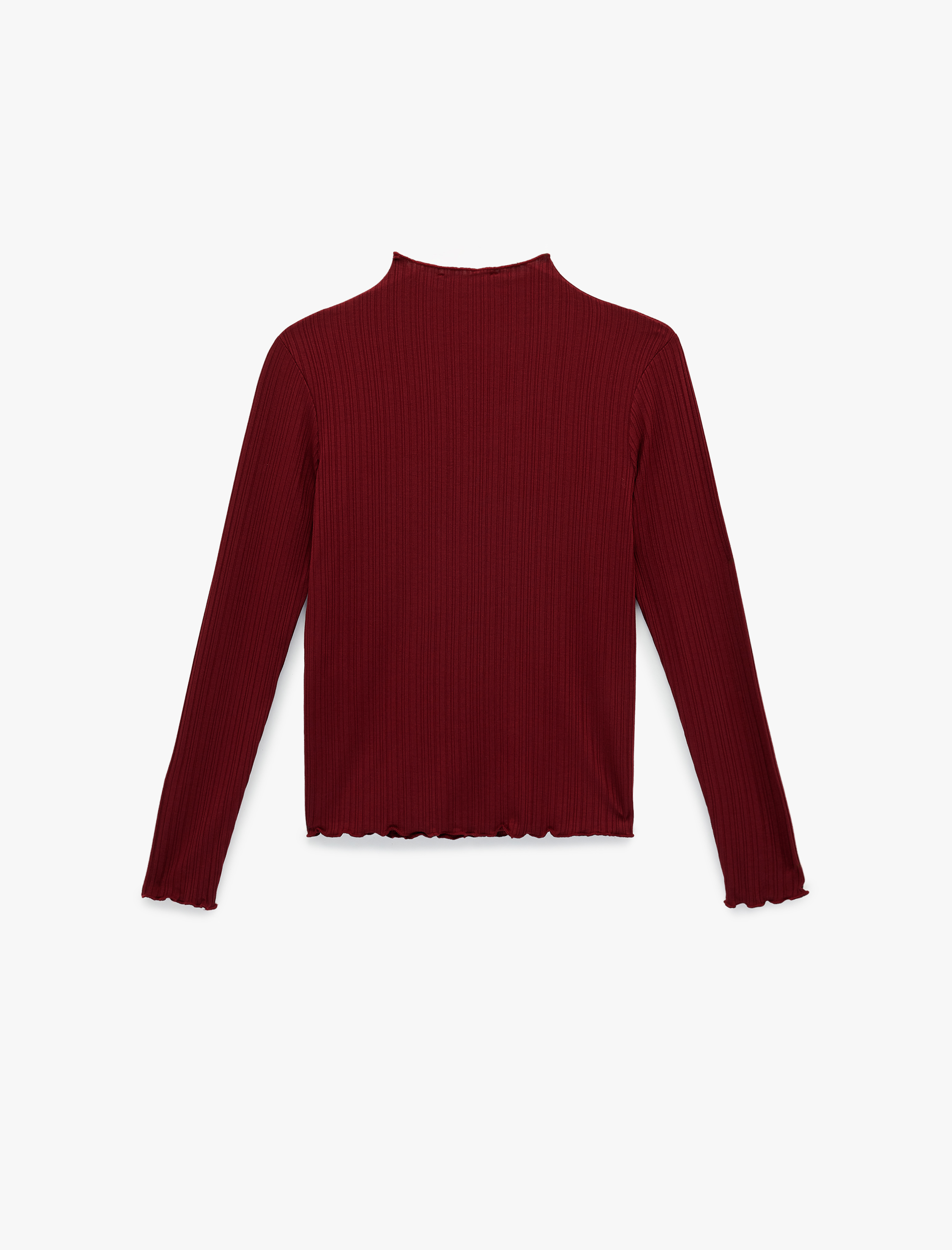   Viskon Kumaş Slim Fit Uzun Kollu Hafif Dik Yaka Dokulu Tişört