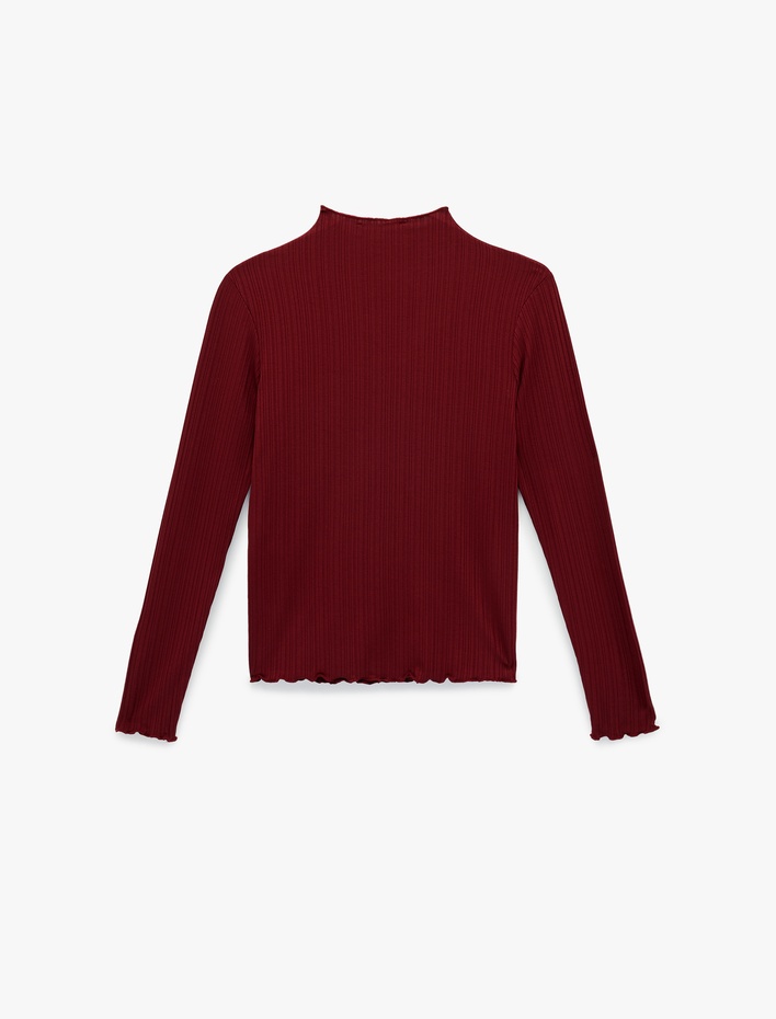  Viskon Kumaş Slim Fit Uzun Kollu Hafif Dik Yaka Dokulu Tişört