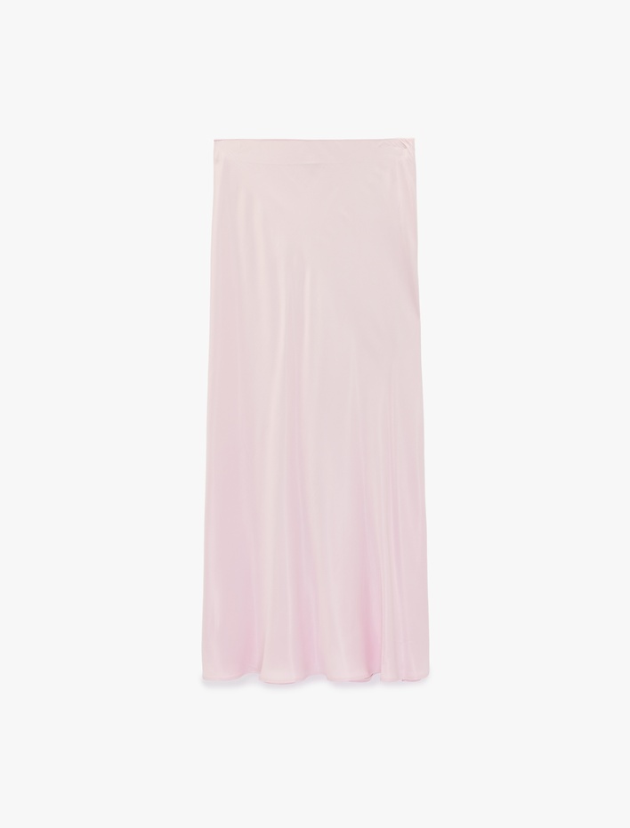  Viskon Balık Kesim Midi Saten Görünümlü Etek