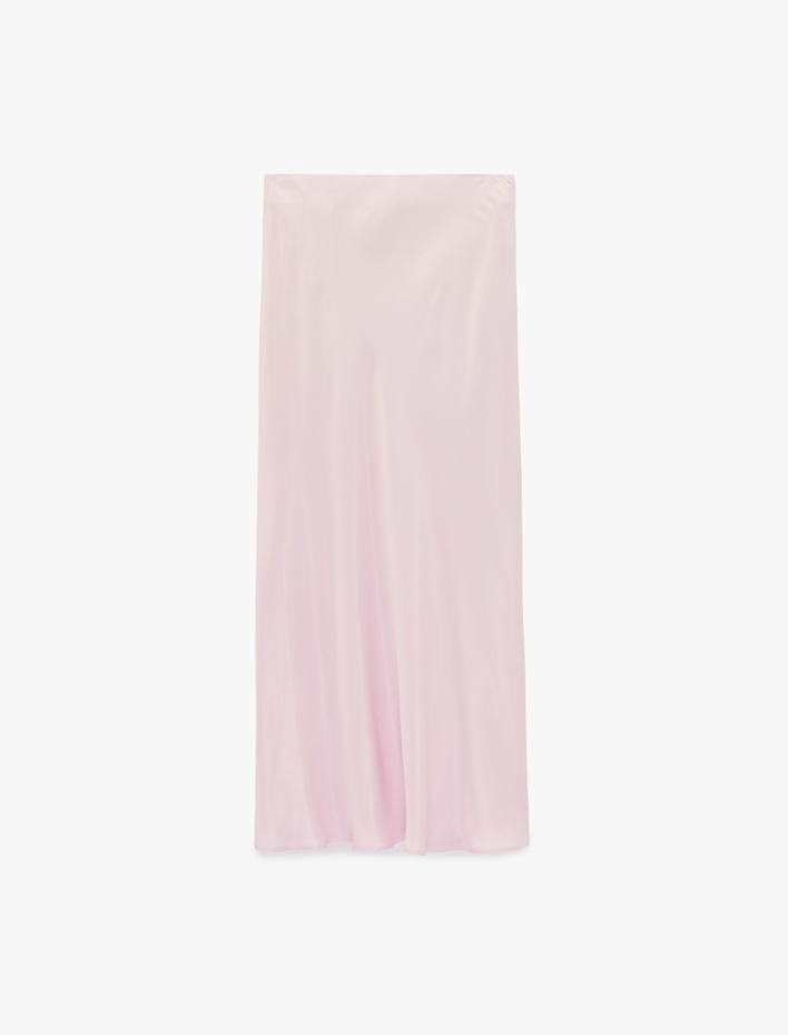  Viskon Balık Kesim Midi Saten Görünümlü Etek