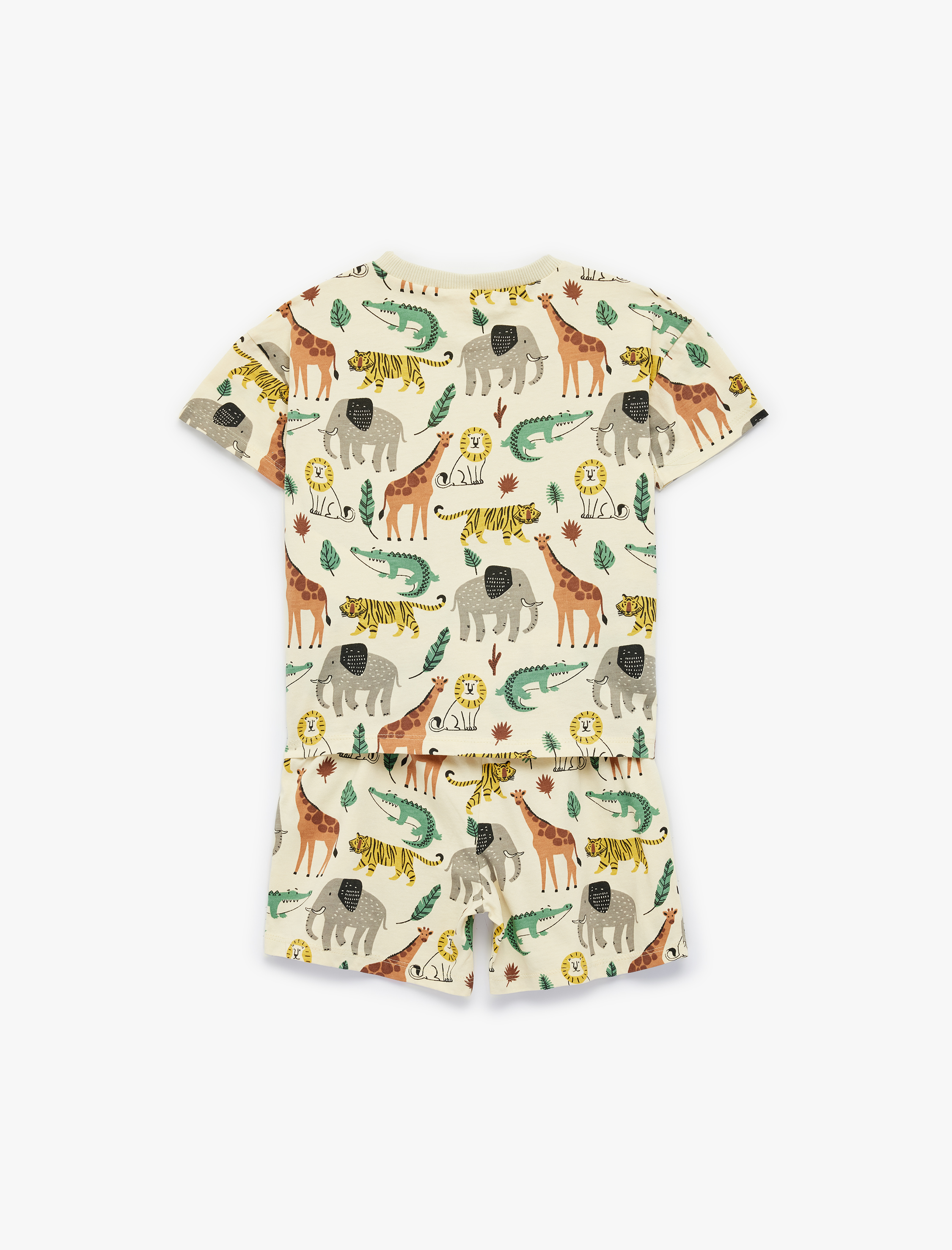  Erkek Bebek Hayvanlar Baskılı Kısa Kollu Bisiklet Yaka Pamuklu 2'li Tişört ve Şort Seti