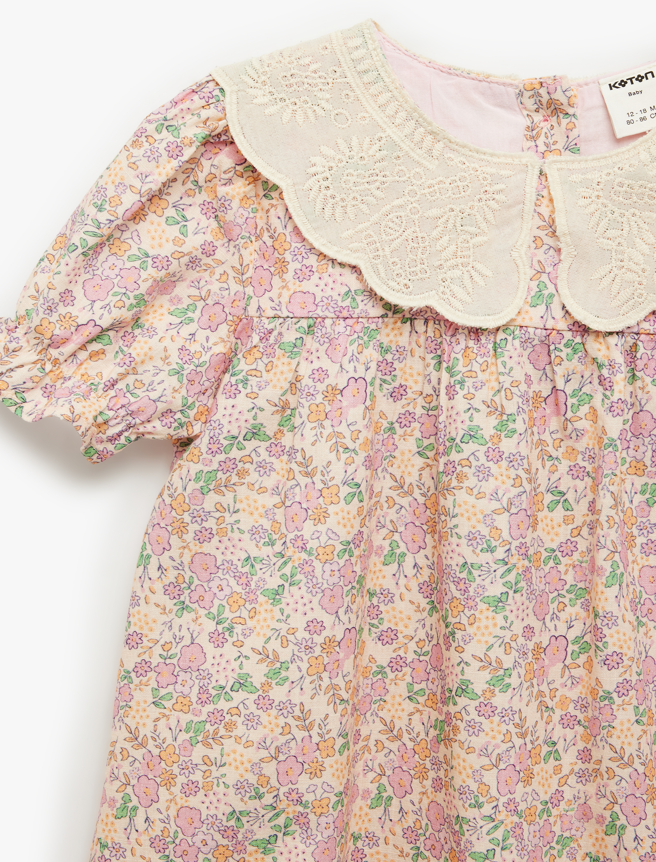  Kız Bebek Pamuklu Kısa Kollu A Kesim Bebe Yaka Çiçekli Elbise