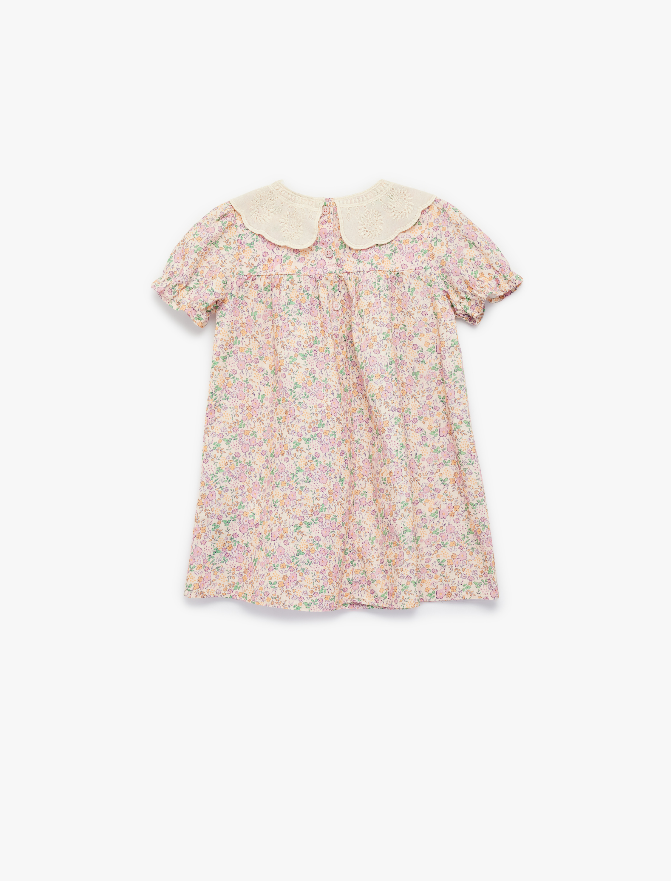  Kız Bebek Pamuklu Kısa Kollu A Kesim Bebe Yaka Çiçekli Elbise