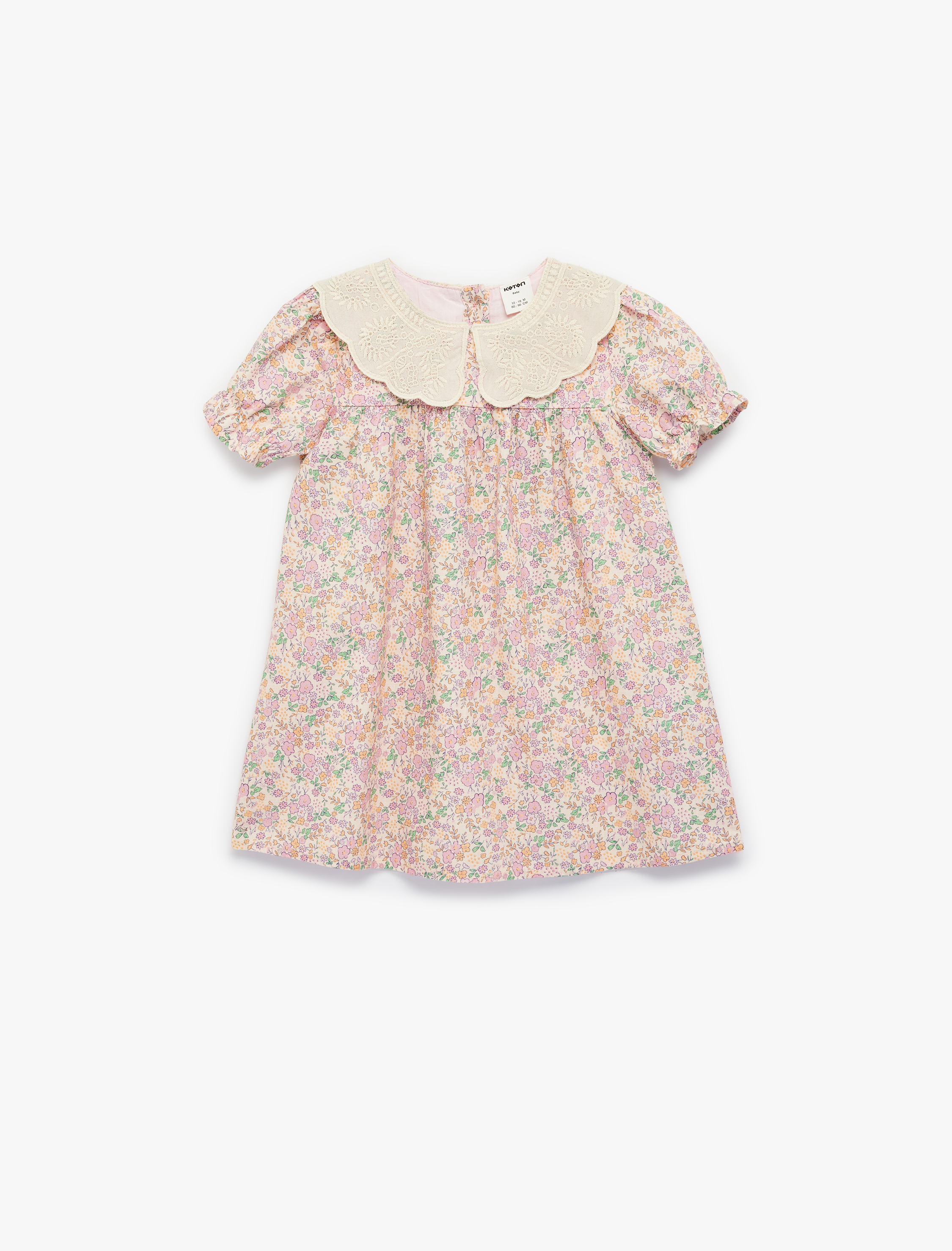  Kız Bebek Pamuklu Kısa Kollu A Kesim Bebe Yaka Çiçekli Elbise