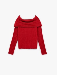 Uzun Kollu Omzu Açık Oversize Örgü Kazak