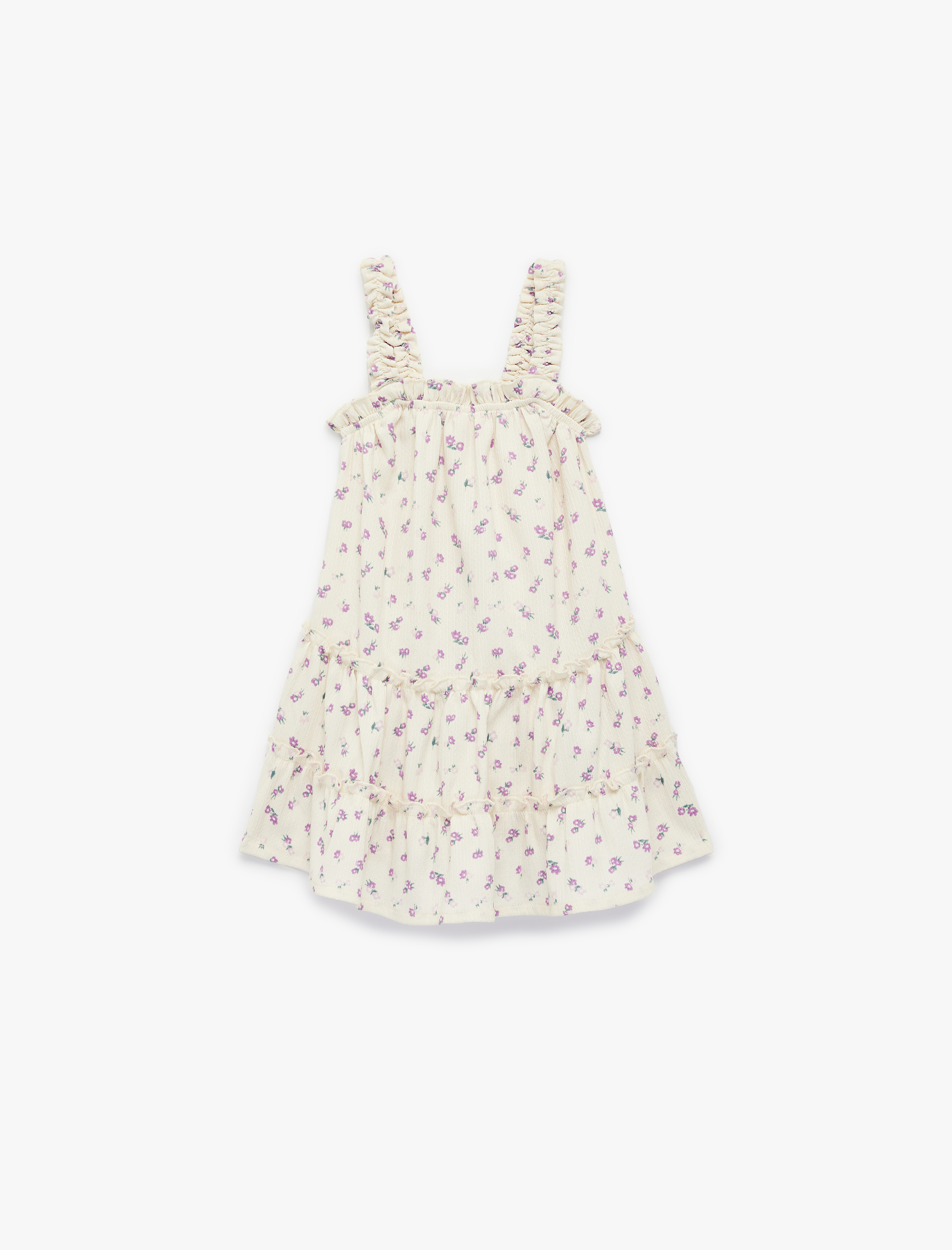  Kız Bebek Kat Detaylı Askılı Çiçekli Elbise