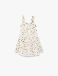 Kat Detaylı Askılı Çiçekli Elbise