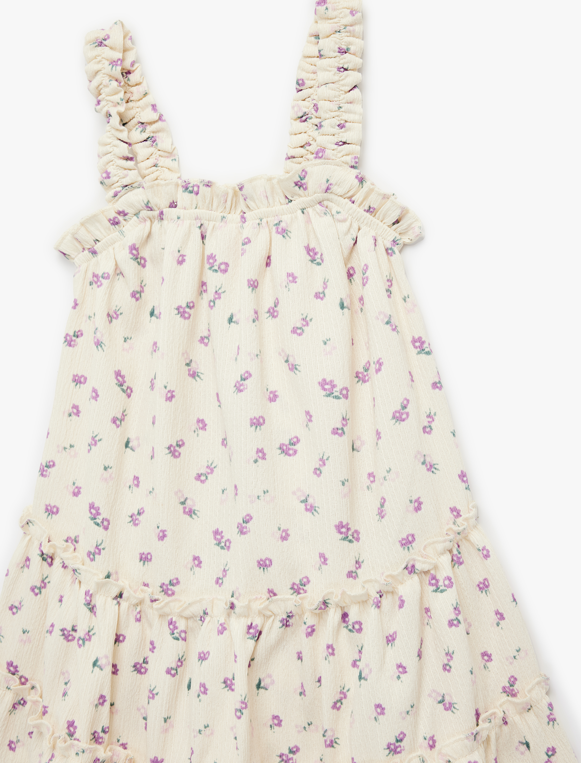  Kız Bebek Kat Detaylı Askılı Çiçekli Elbise