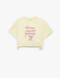 Kısa Kollu Bisiklet Yaka Baskılı Pamuklu Tişört