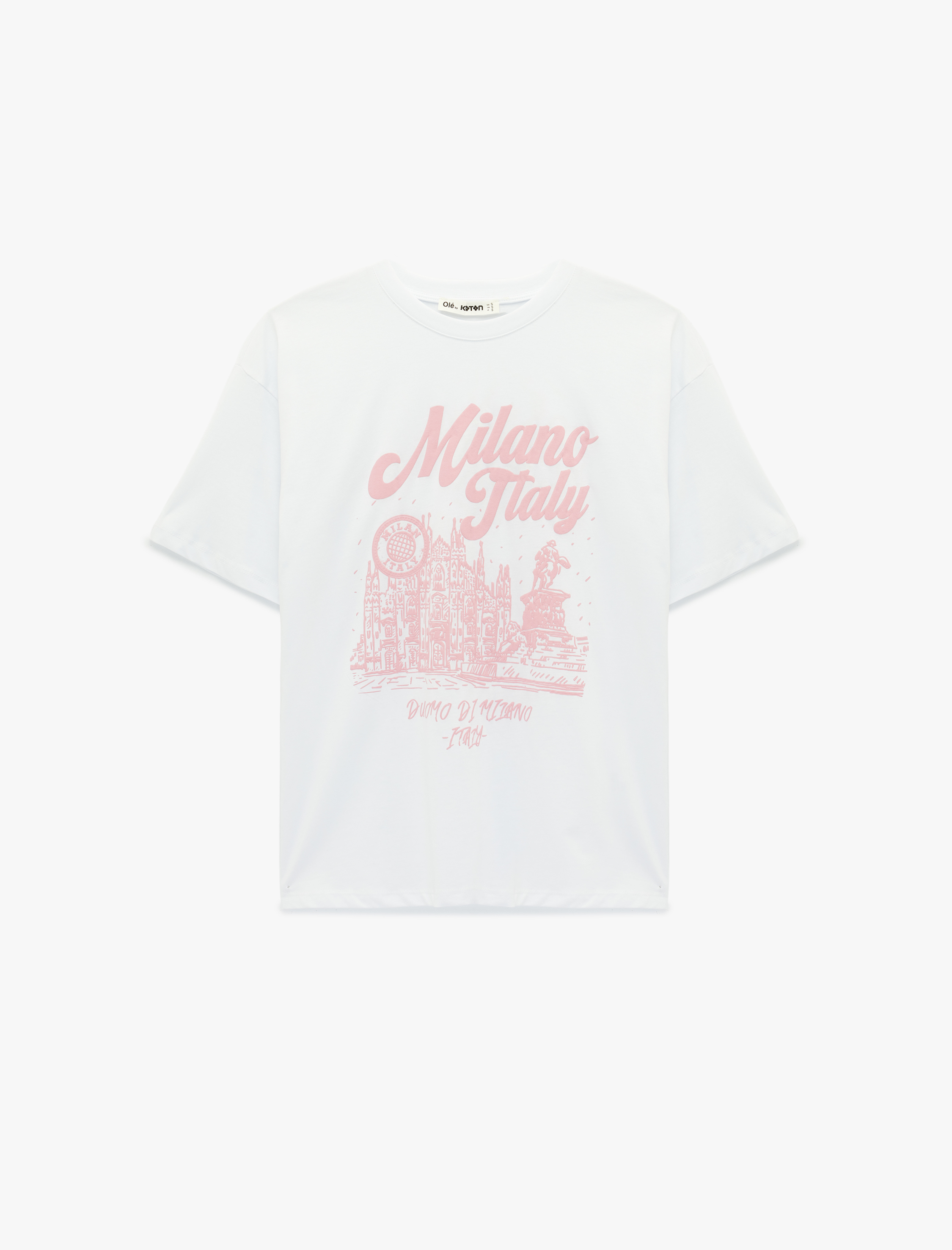   Rahat Kalıp Kısa Kollu Bisiklet Yaka Baskılı Pamuklu Tişört