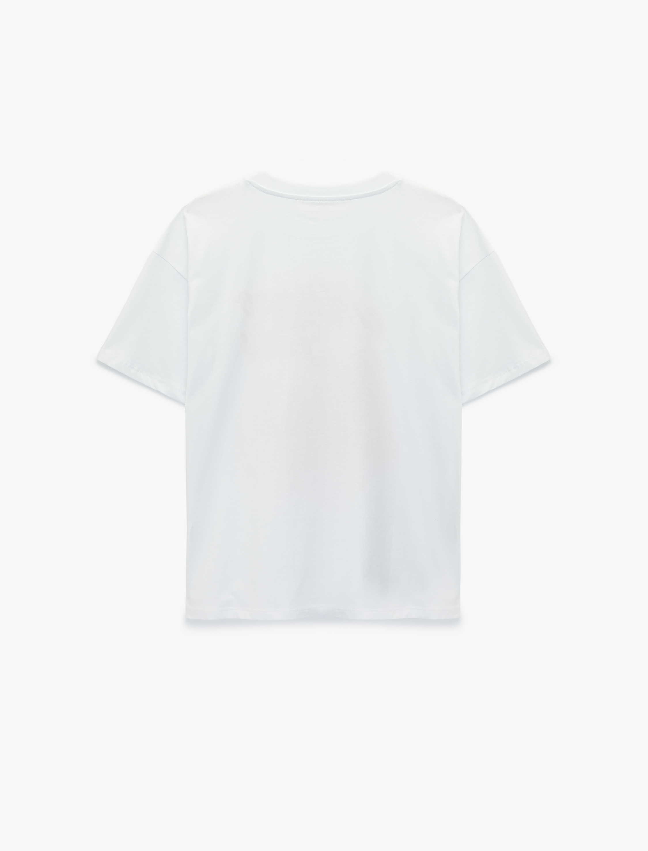   Rahat Kalıp Kısa Kollu Bisiklet Yaka Baskılı Pamuklu Tişört