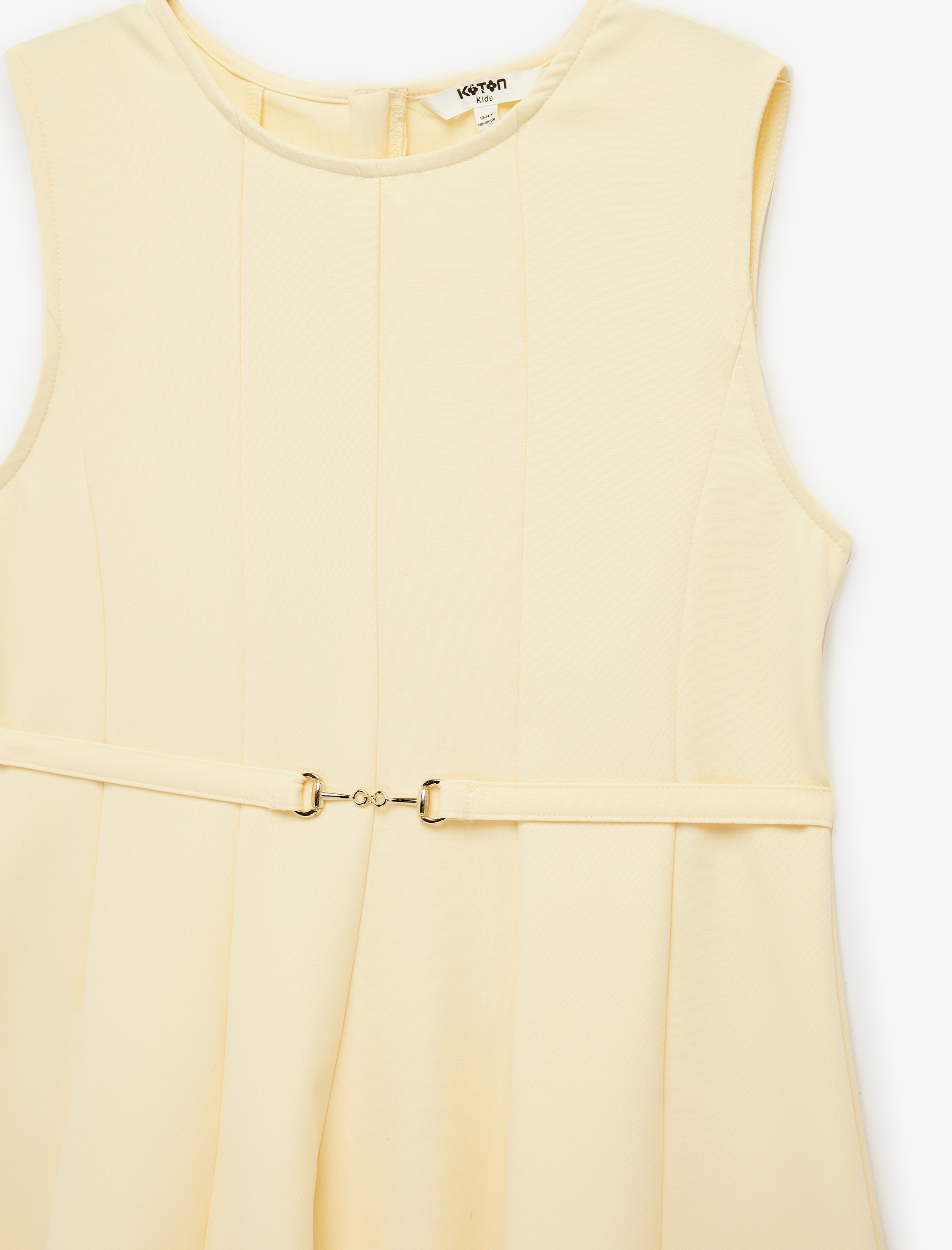  Kız Çocuk Kolsuz Bisiklet Yaka Kemer Detaylı Pileli Elbise