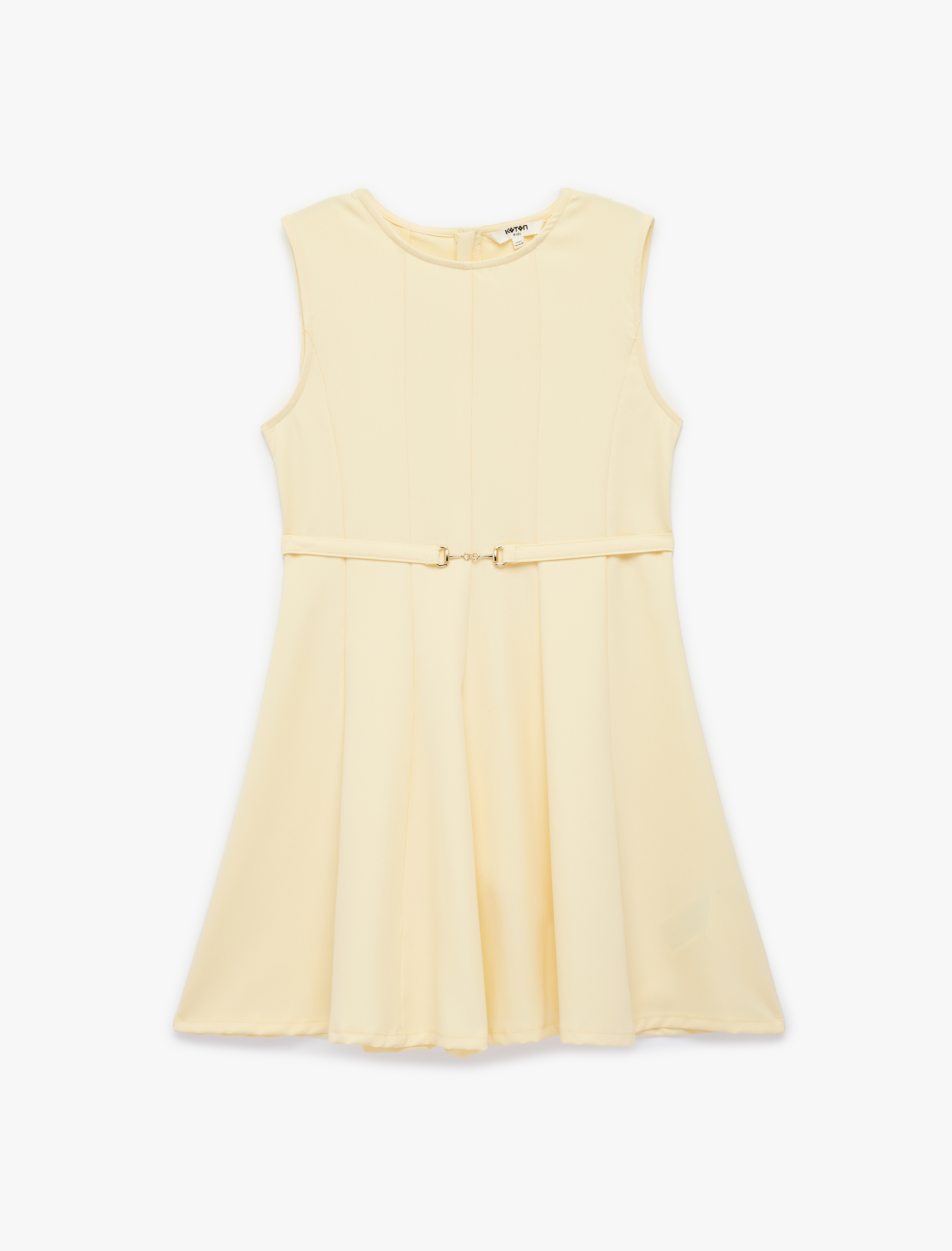  Kız Çocuk Kolsuz Bisiklet Yaka Kemer Detaylı Pileli Elbise