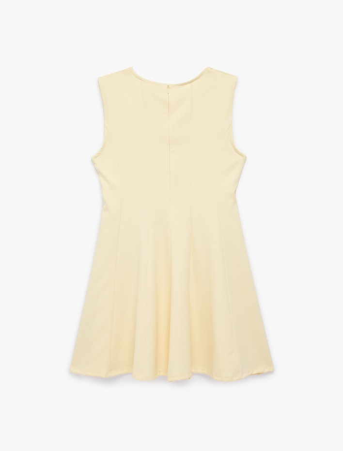 Kız Çocuk Kolsuz Bisiklet Yaka Kemer Detaylı Pileli Elbise