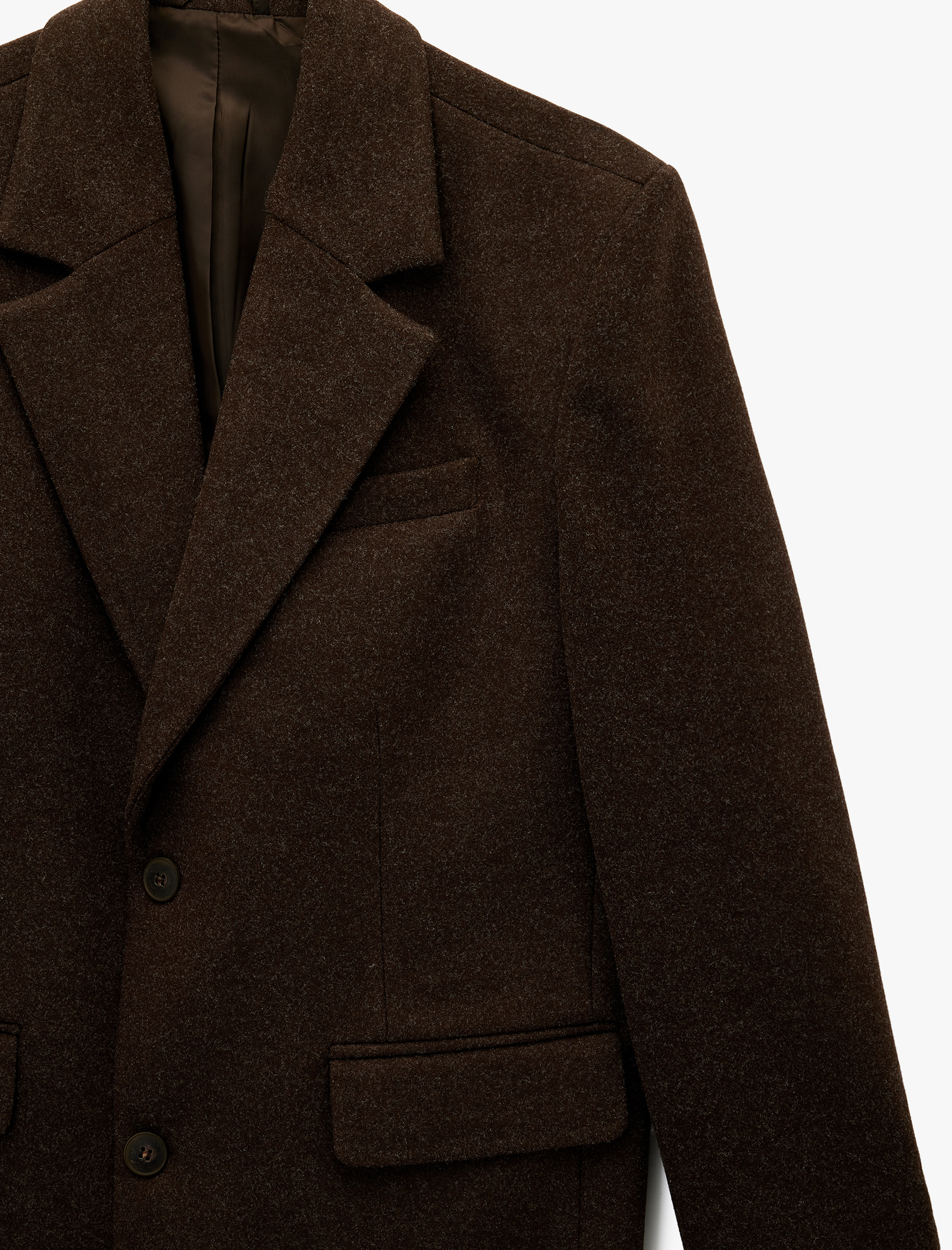   Regular Fit Cepli Mono Yaka Düğmeli Uzun Kaşe Kaban