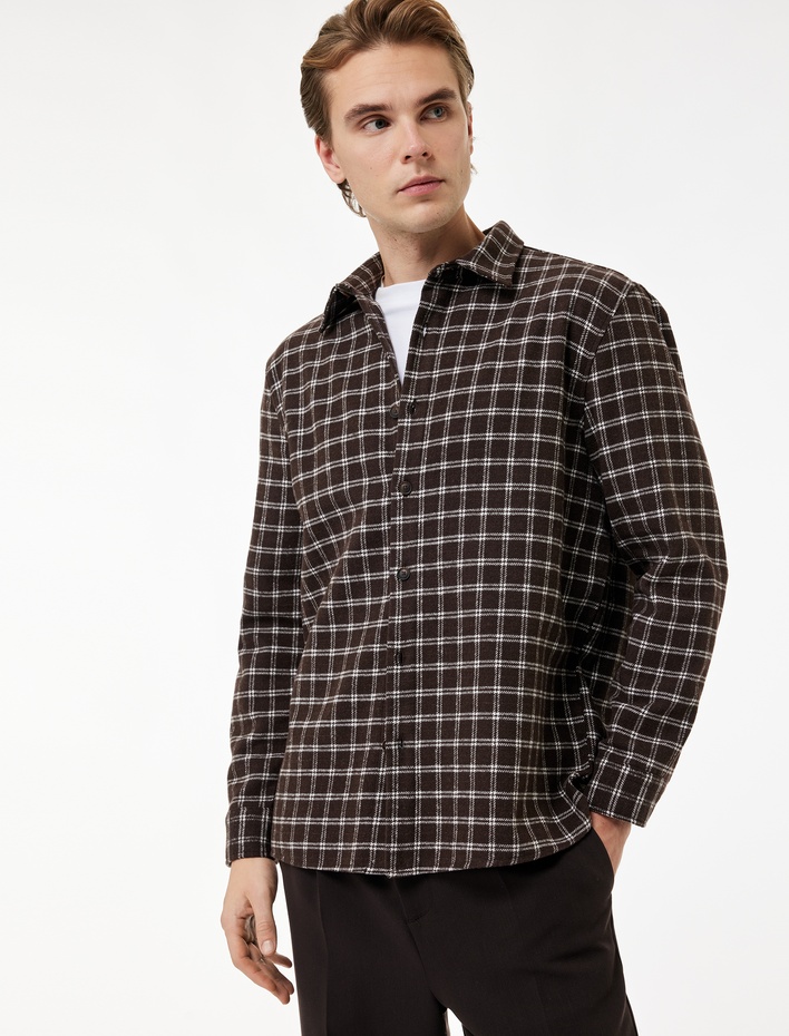  Regular Fit Klasik Yaka Uzun Kollu Kareli Gömlek