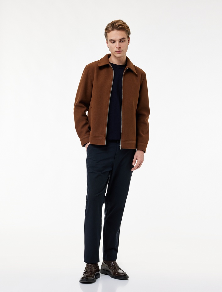  Regular Fit Cepli Gömlek Yaka Fermuarlı Kaşe Ceket