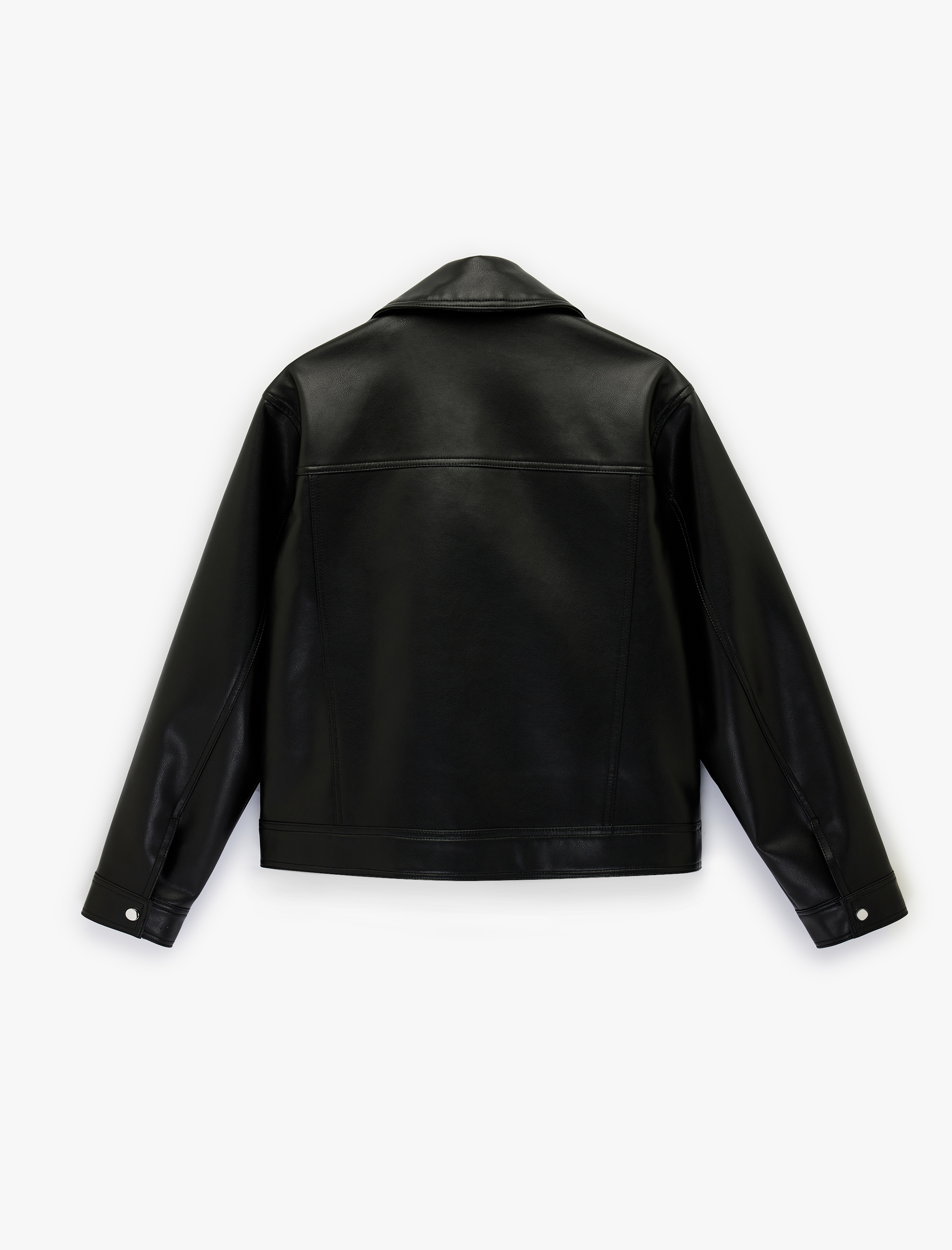   Uzun Kollu Fermuarlı Oversize Biker Suni Deri Ceket