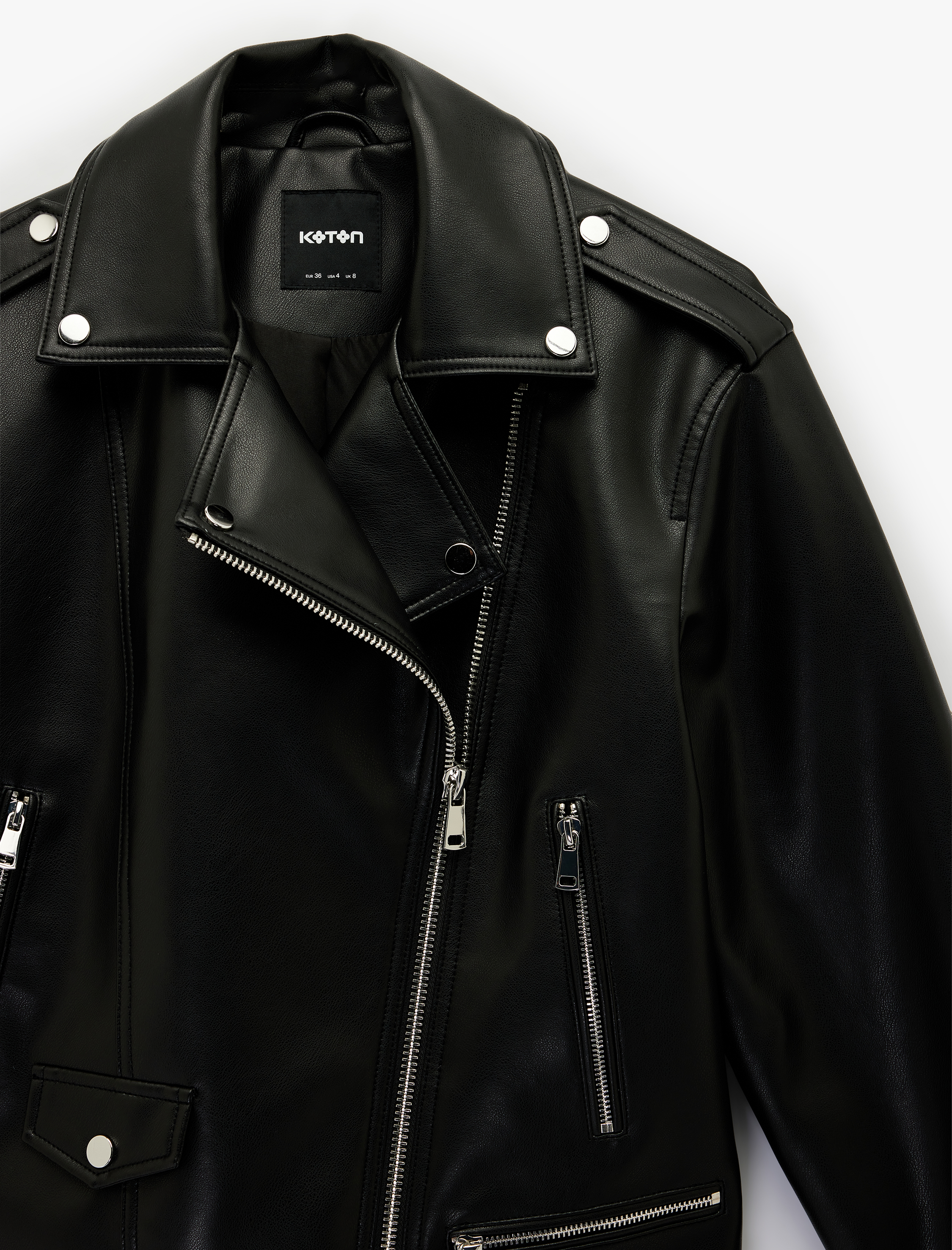   Uzun Kollu Fermuarlı Oversize Biker Suni Deri Ceket