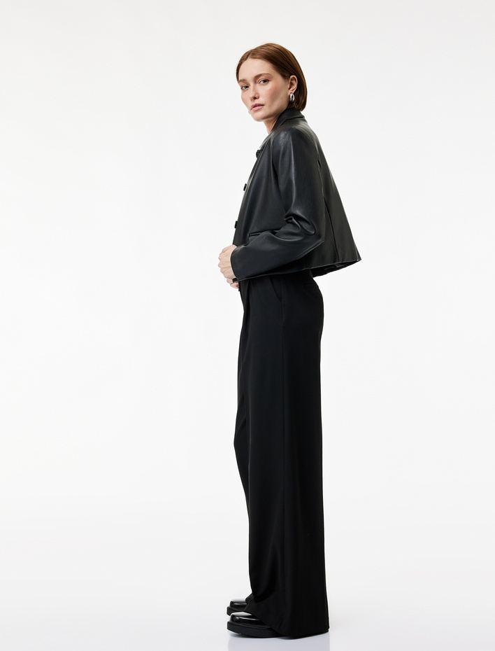  Cep Detaylı Normal Bel Geniş Paça Palazzo Pantolon