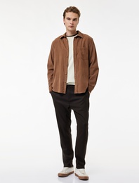 Regular Fit Klasik Yaka Düğmeli Pamuklu Uzun Kollu Kadife Gömlek