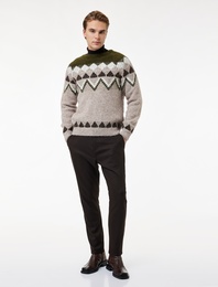 Uzun Kollu Bisiklet Yaka Desenli Triko Kazak