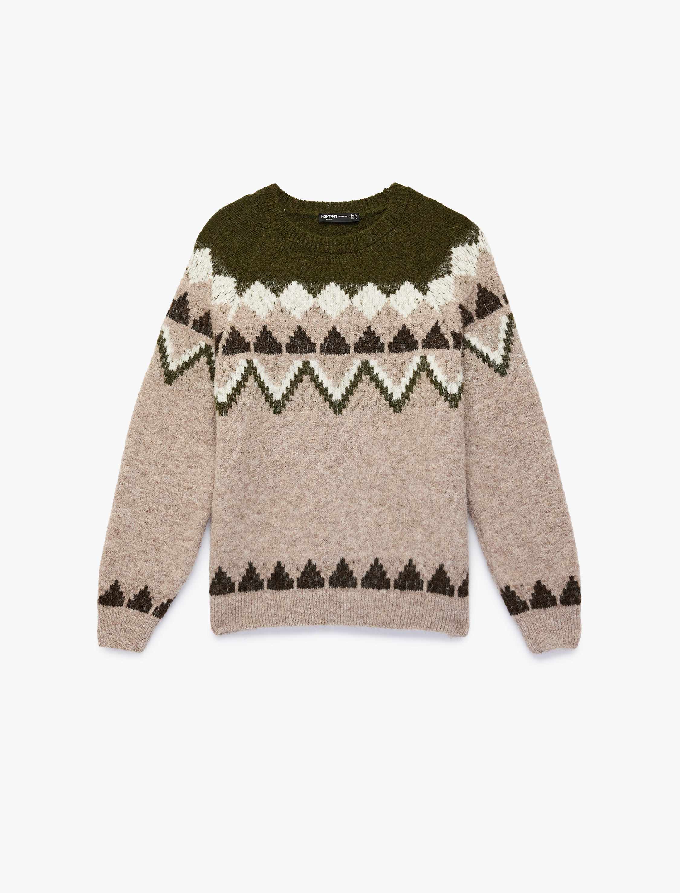   Uzun Kollu Bisiklet Yaka Desenli Triko Kazak