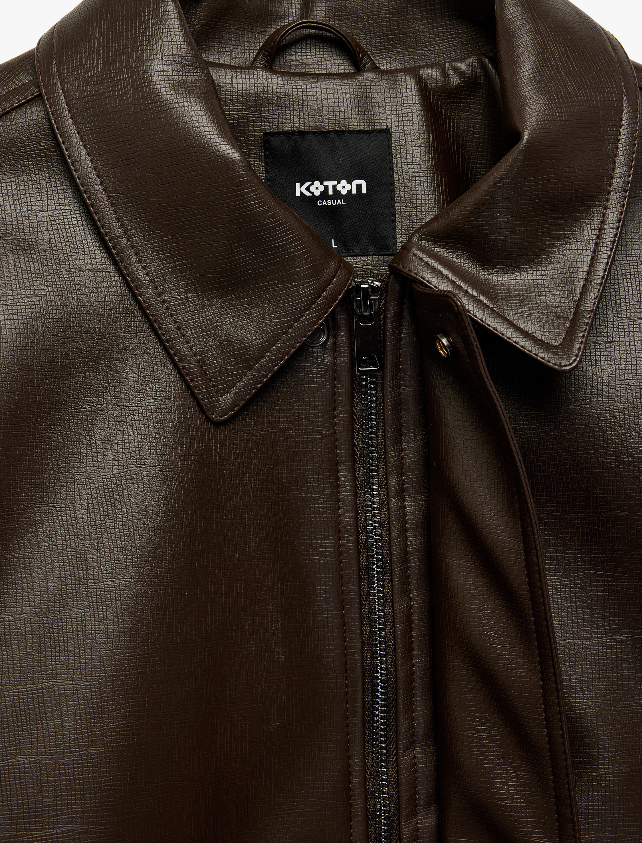   Gömlek Yaka Beli Lastikli Uzun Kollu Kapaklı Cepli Suni Deri Ceket