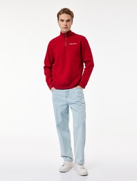 Uzun Kollu Şardonlu Yarım Fermuarlı Yılbaşı Baskılı Sweatshirt