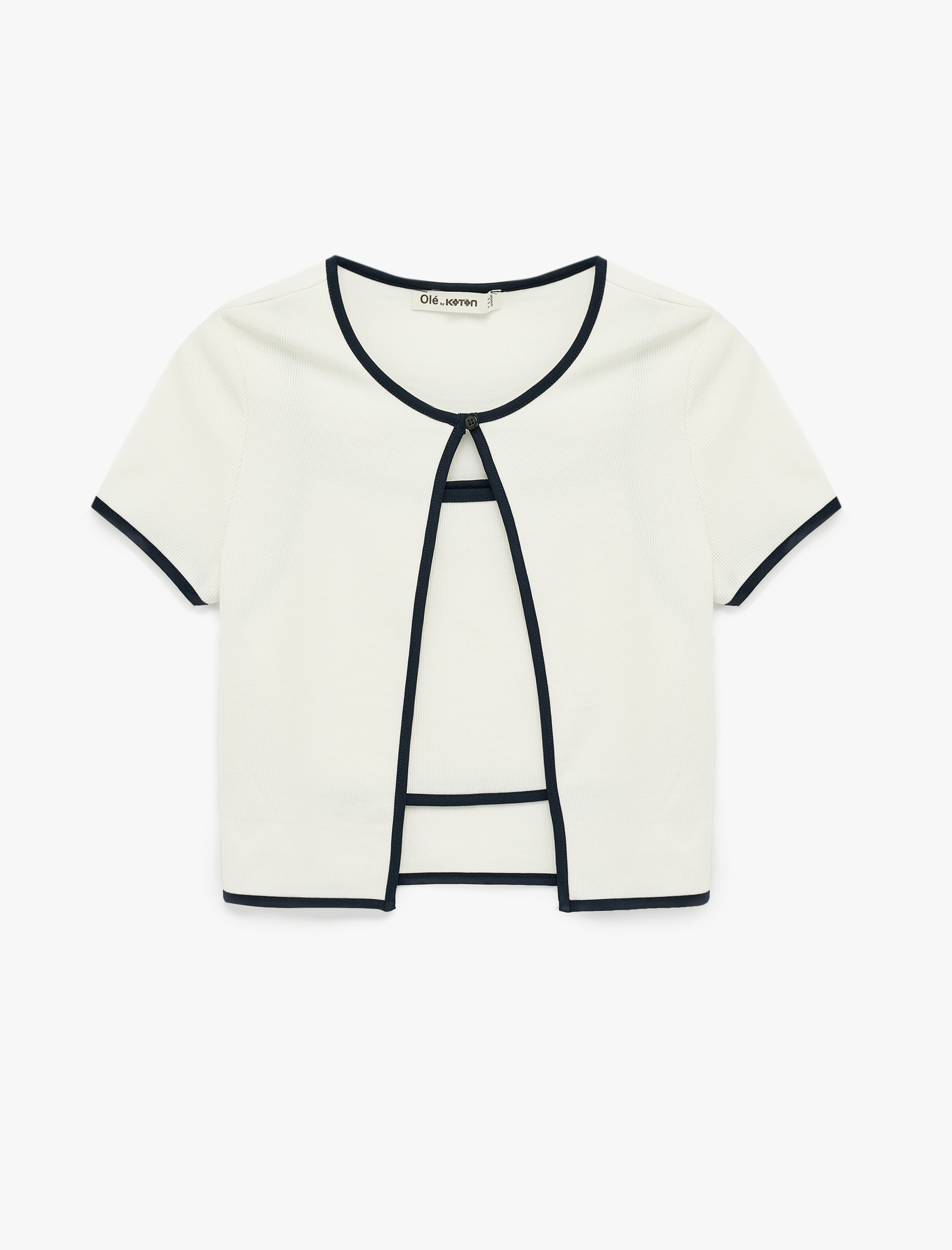   Kısa Kollu Bisiklet Yaka Hırka ve Askılı Bluz Takım