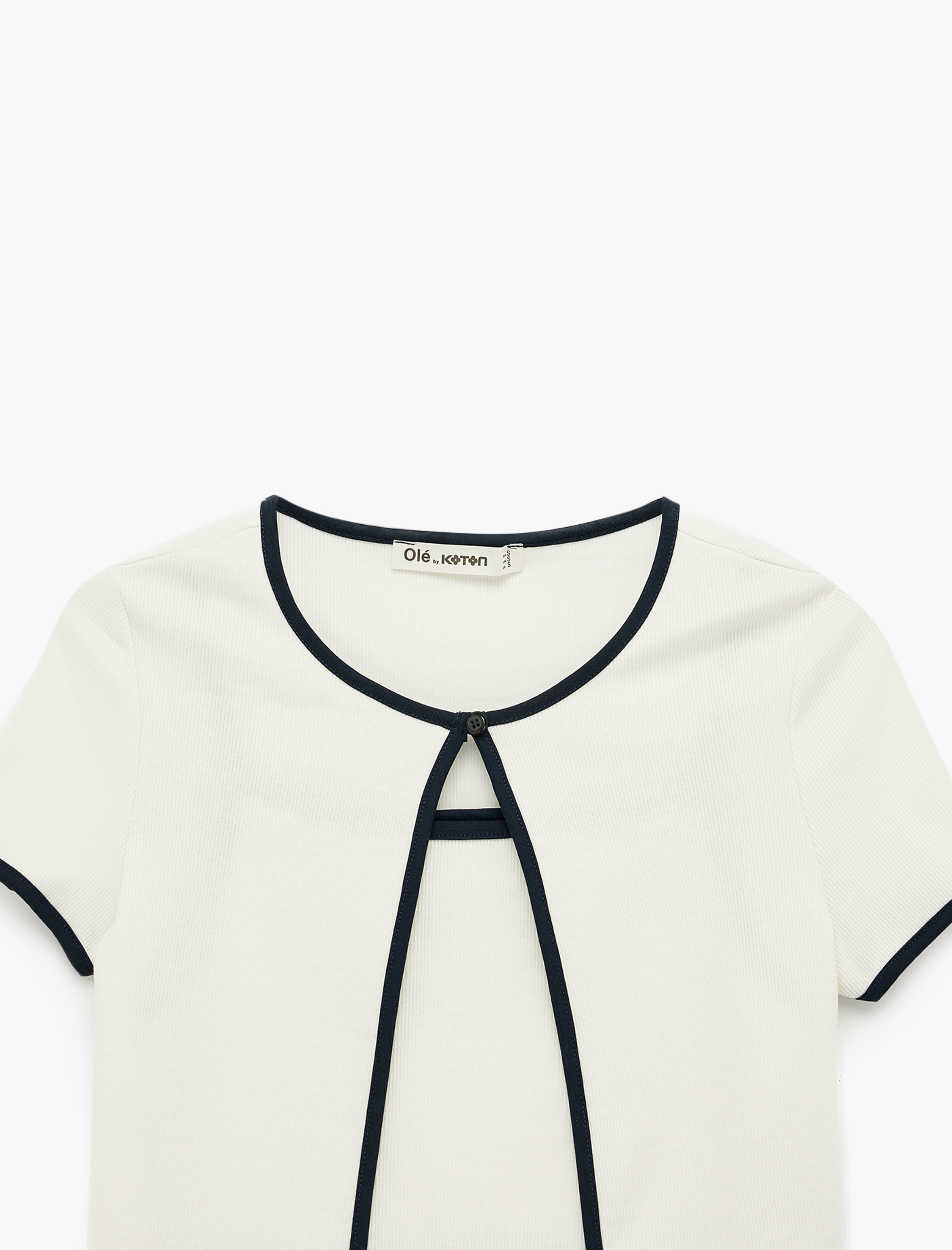   Kısa Kollu Bisiklet Yaka Hırka ve Askılı Bluz Takım