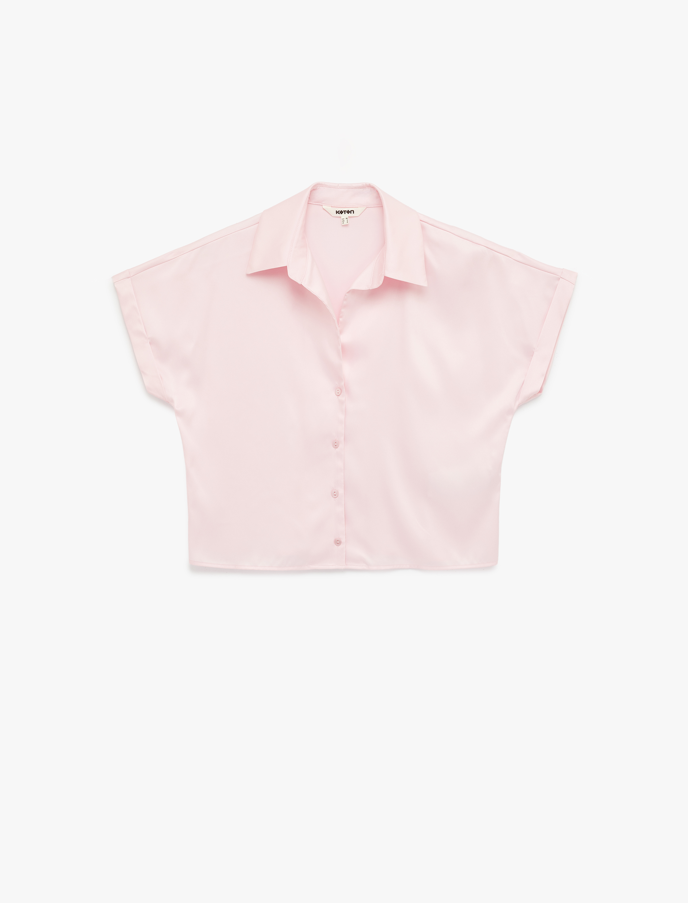   Kısa Kollu Kaçık Yaka Oversize Saten Gömlek