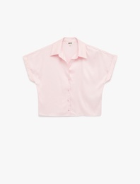 Kısa Kollu Kaçık Yaka Oversize Saten Gömlek