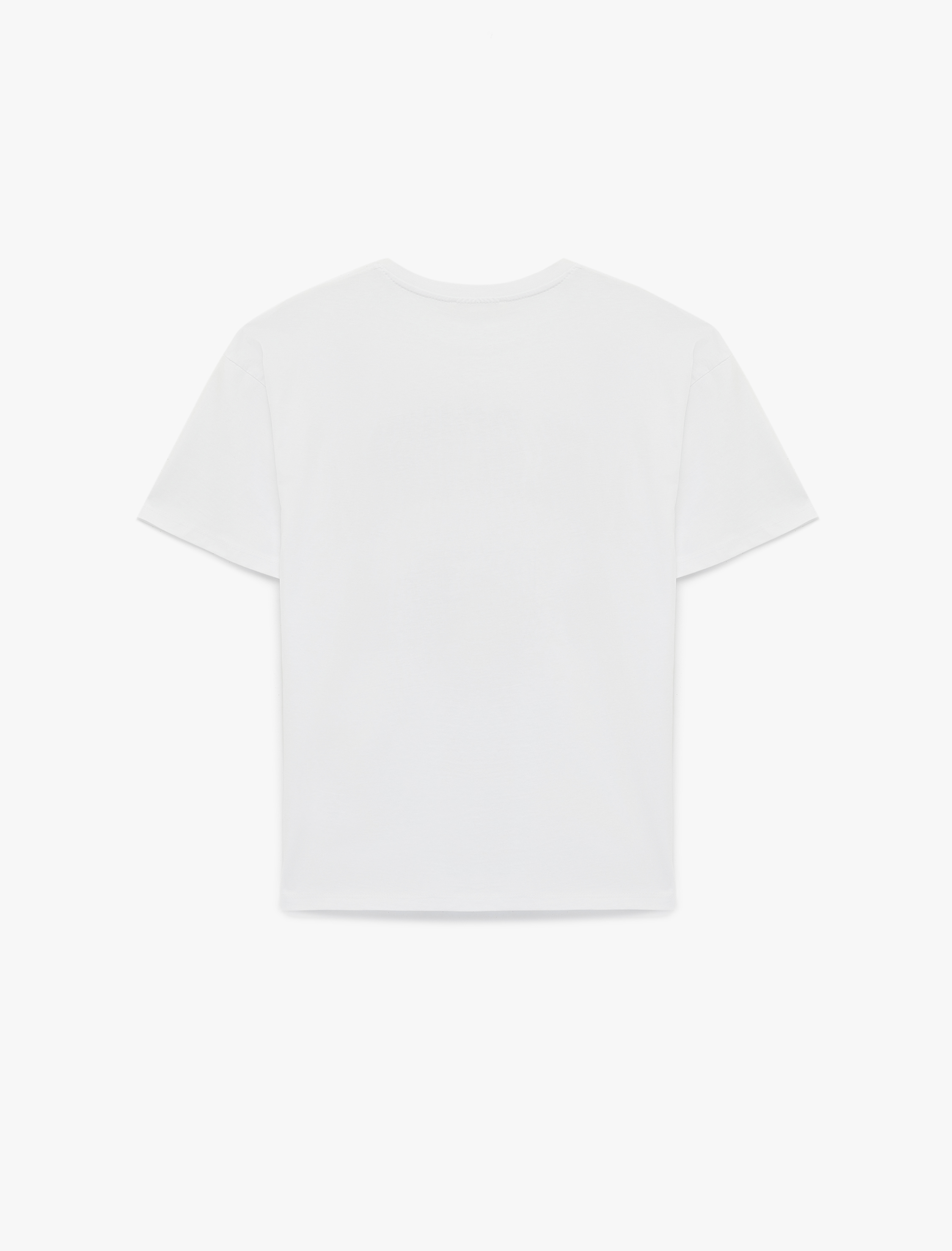   Rahat Kalıp Pamuklu Kısa Kollu Bisiklet Yaka Baskılı Tişört