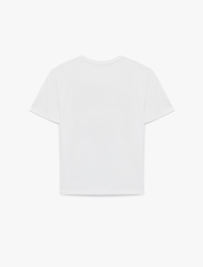  Rahat Kalıp Pamuklu Kısa Kollu Bisiklet Yaka Baskılı Tişört