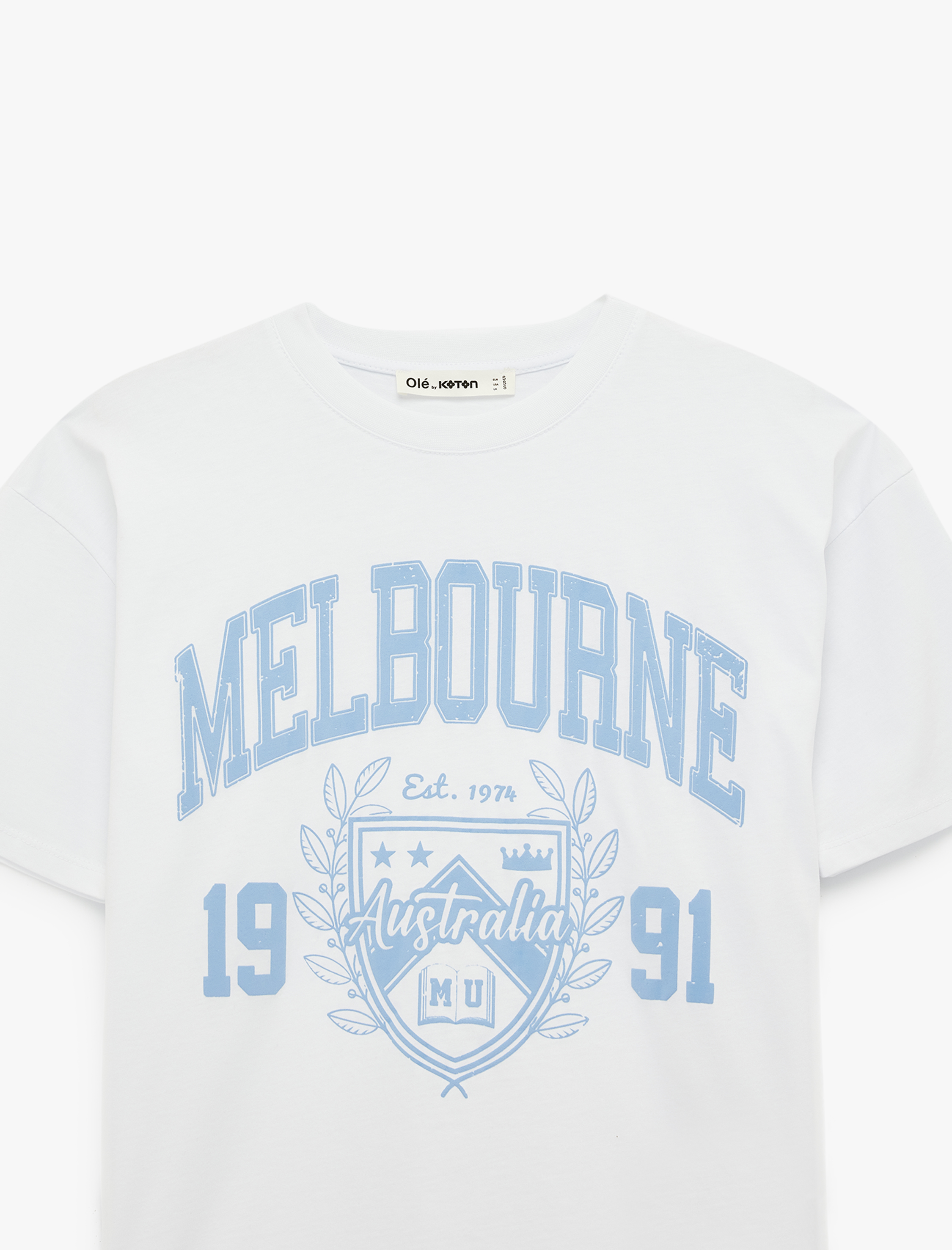   Rahat Kalıp Pamuklu Kısa Kollu Bisiklet Yaka Baskılı Tişört