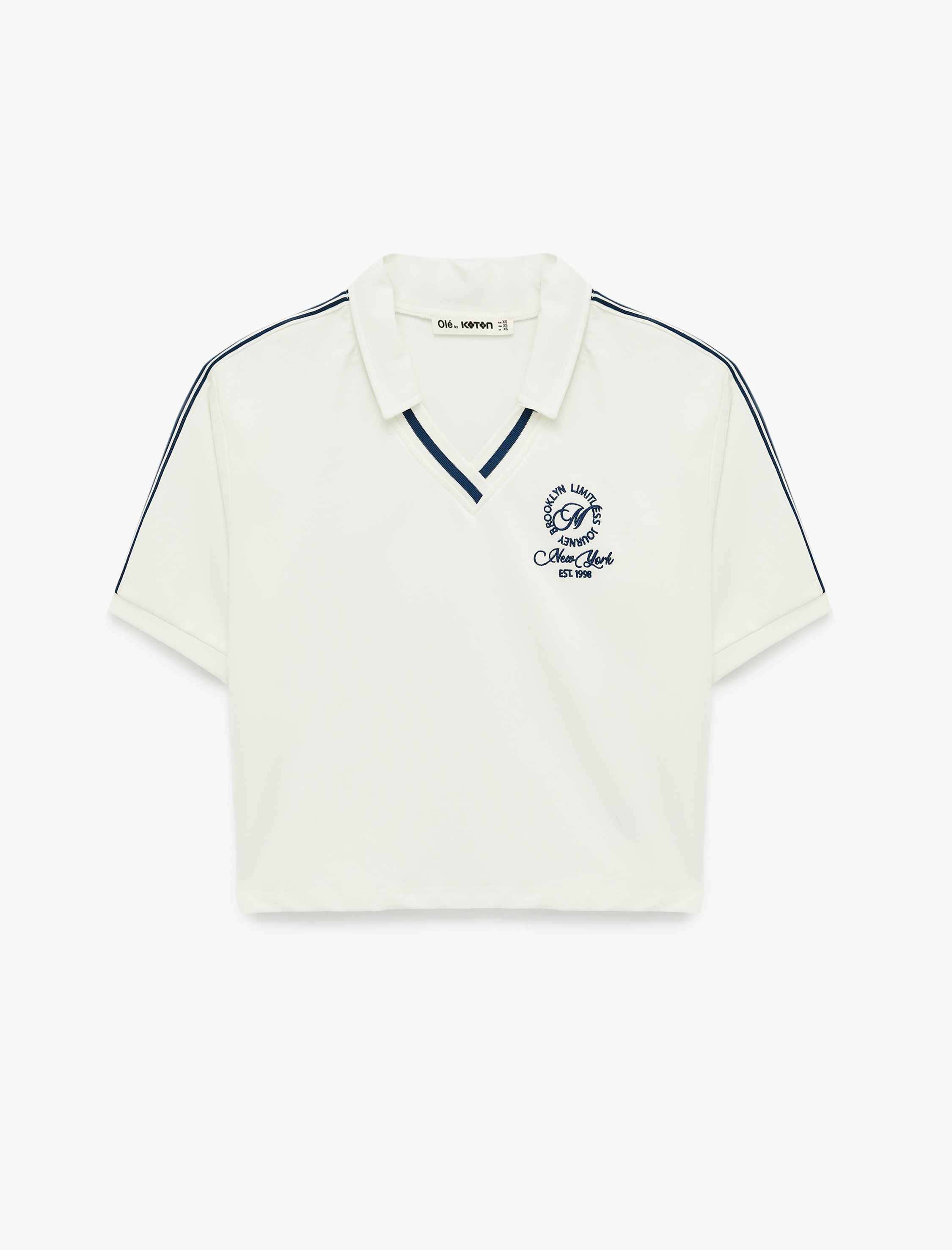   Pamuklu Kısa Kollu Polo V Yaka Şerit Detaylı Forma Tişört