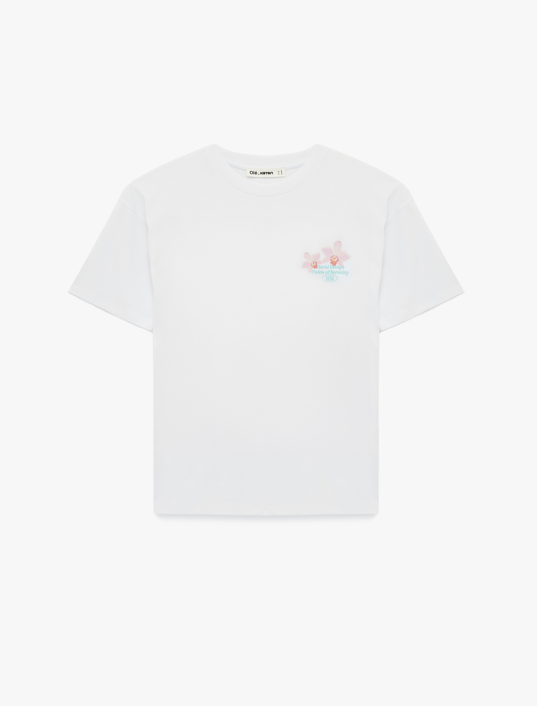   Pamuklu Rahat Kalıp Kısa Kollu Arkası Çiçek Baskılı Tişört