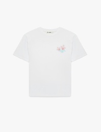 Pamuklu Rahat Kalıp Kısa Kollu Arkası Çiçek Baskılı Tişört