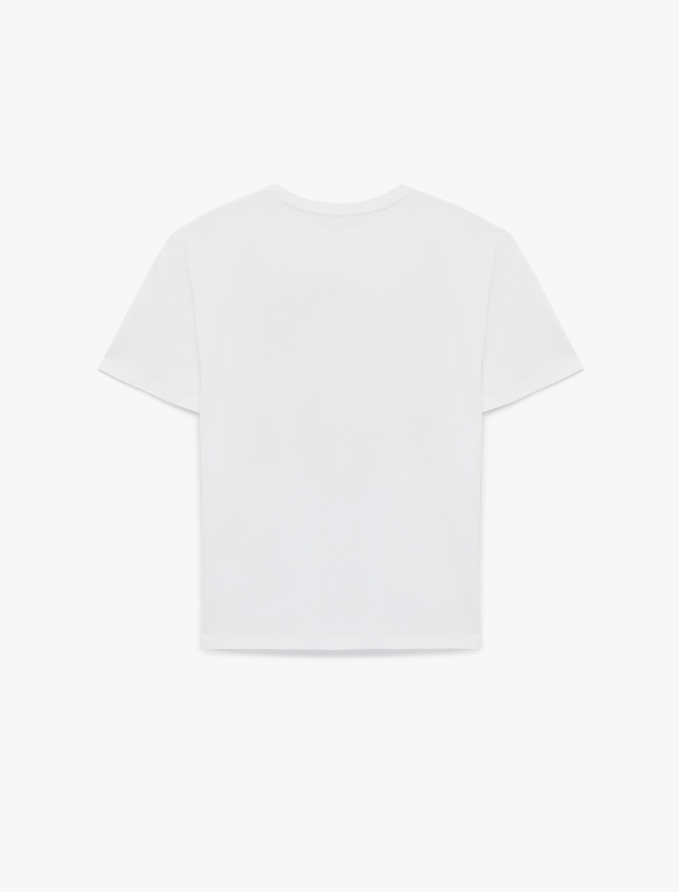   Rahat Kalıp Pamuklu Kısa Kollu Bisiklet Yaka Baskılı Tişört