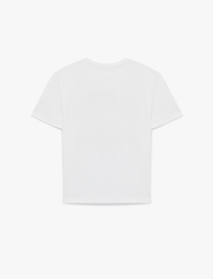  Rahat Kalıp Pamuklu Kısa Kollu Bisiklet Yaka Baskılı Tişört