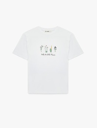 Rahat Kalıp Pamuklu Kısa Kollu Bisiklet Yaka Baskılı Tişört