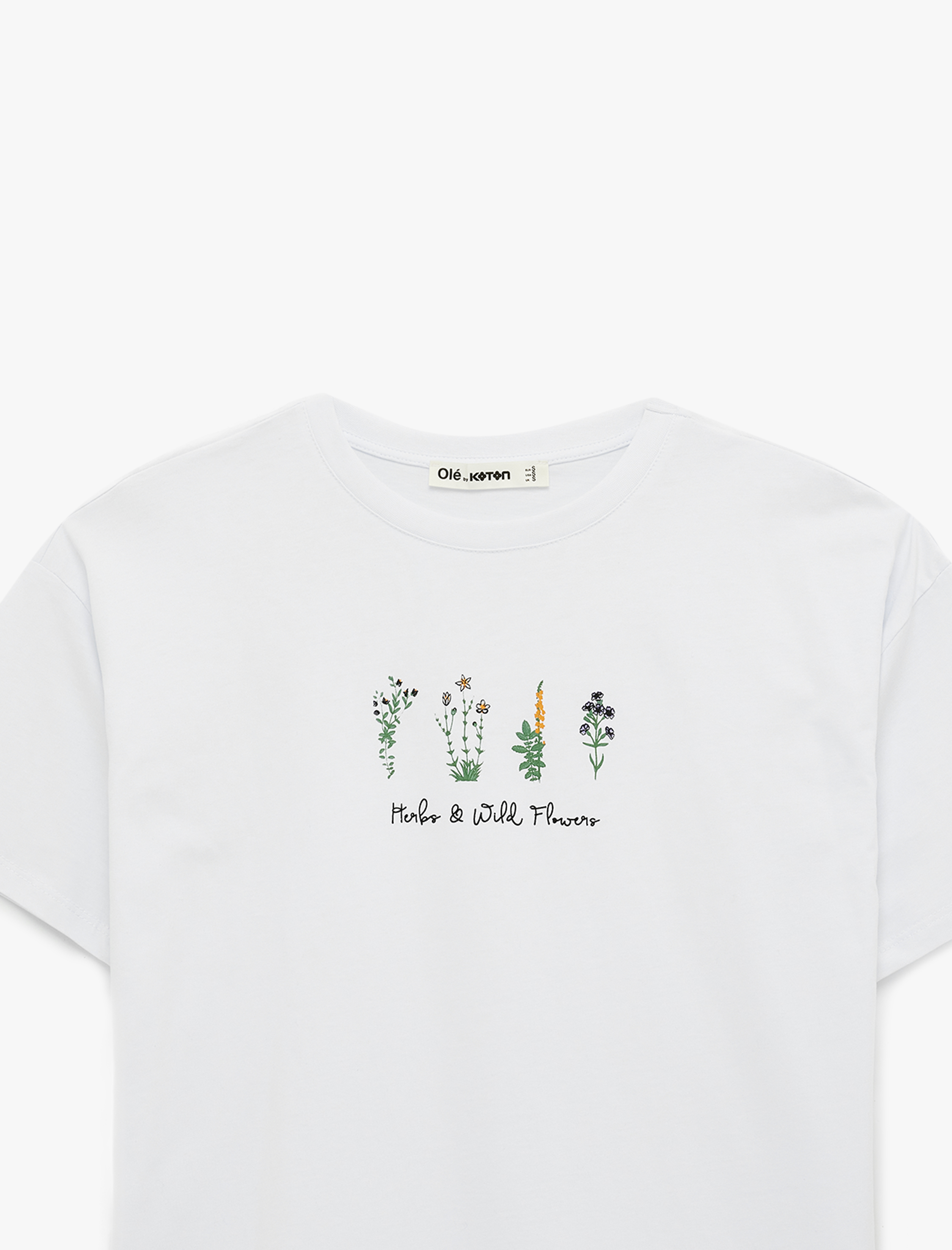   Rahat Kalıp Pamuklu Kısa Kollu Bisiklet Yaka Baskılı Tişört