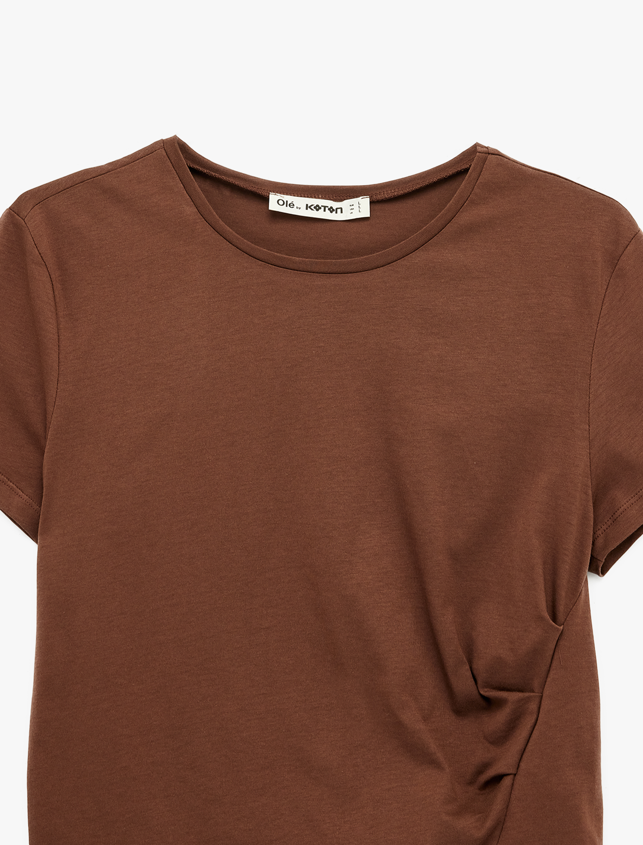   Pamuklu Kısa Kollu Bisiklet Yaka Ön Yırtmaç Detaylı Tişört