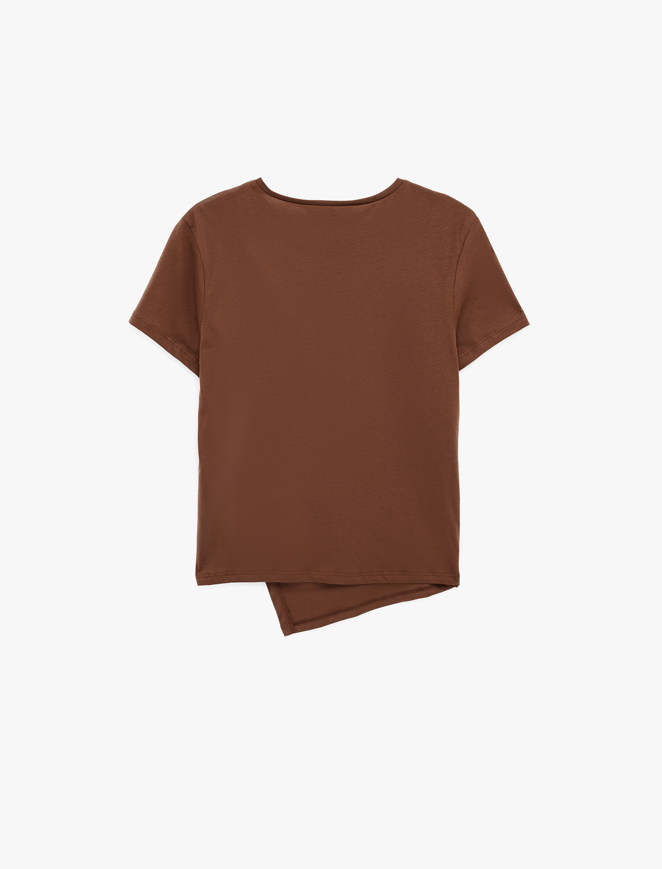   Pamuklu Kısa Kollu Bisiklet Yaka Ön Yırtmaç Detaylı Tişört